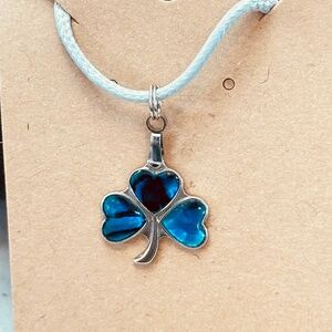 Silver Tone 3 leaf clover each leaf is heart shape w/blue enamel